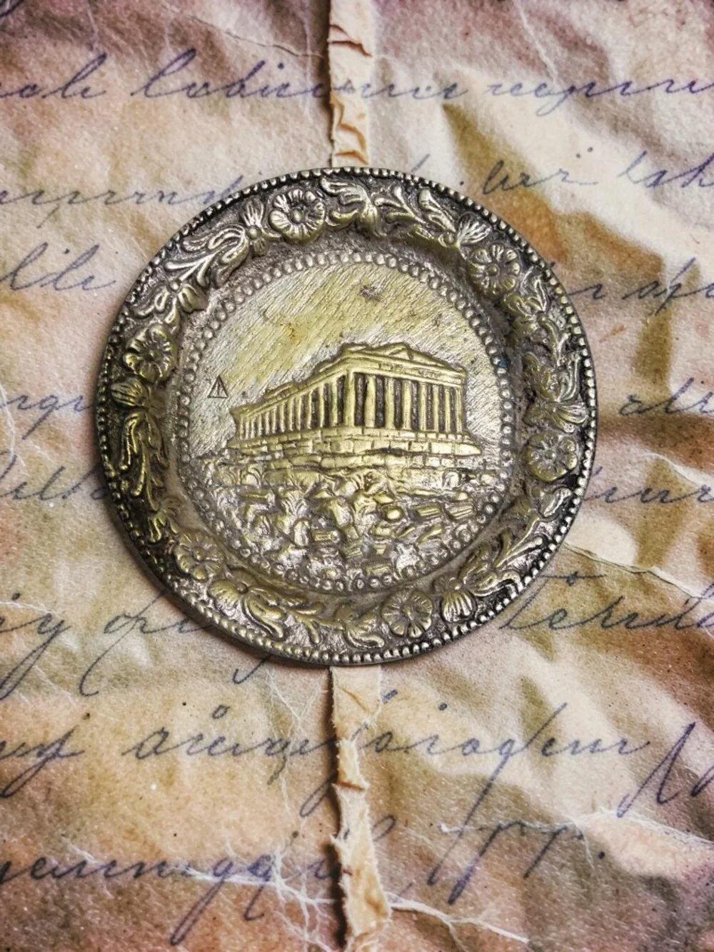 vintage 1950s-60s pewter athens greece souvenir has hallmark on back